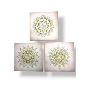 Pink and Gold 3-Piece Canvas Wall Art Set Mandala Boho Home Bedroom Decor